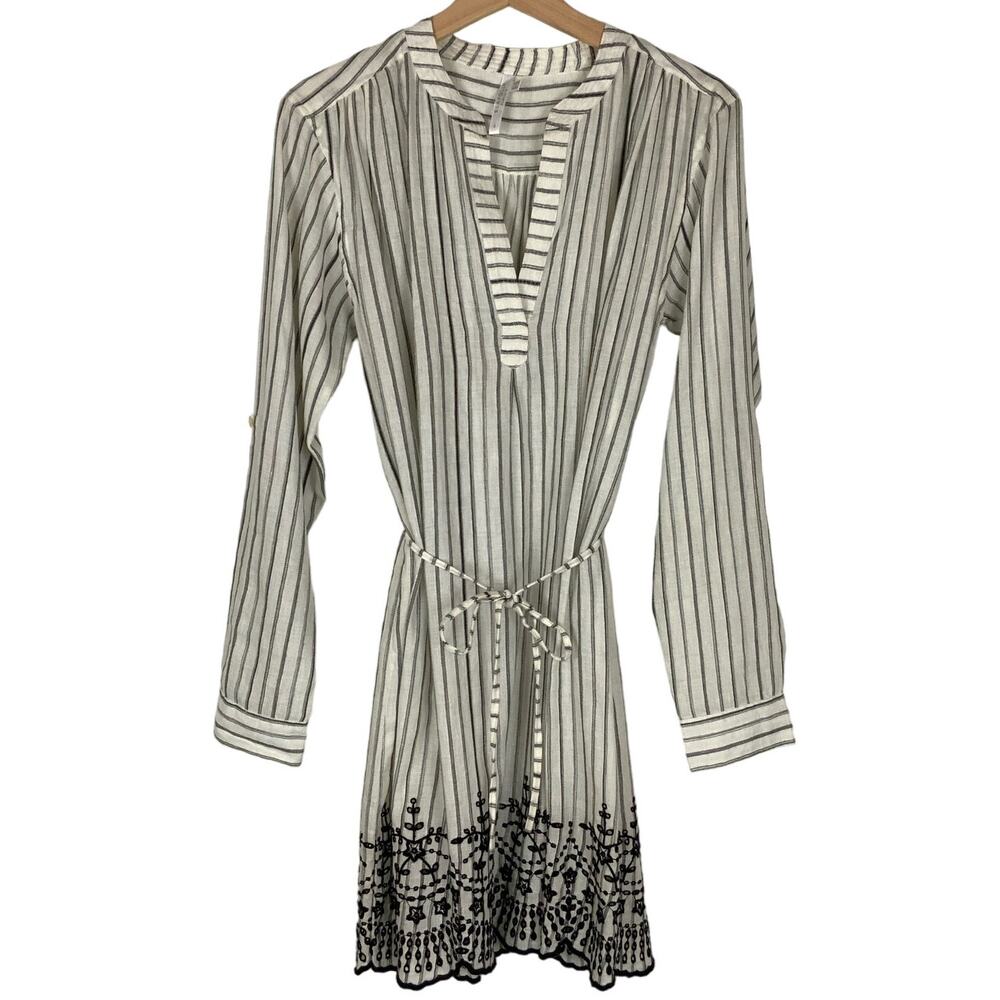 Seafolly Linen Striped Eyelet Trim Beach Cover Up Dress Women's Size Small